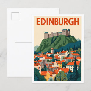 Cartão Postal Edinburgh Scotland Art Vintage Illustration Viagem