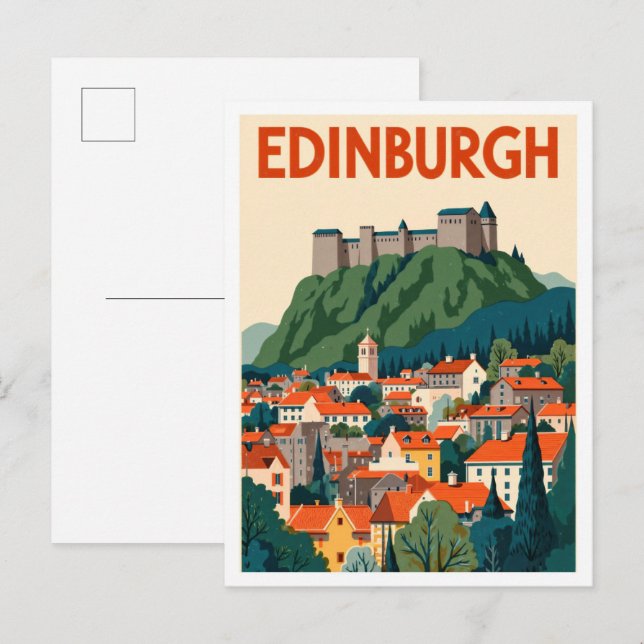 Cartão Postal Edinburgh Scotland Art Vintage Illustration Viagem (Frente/Verso)