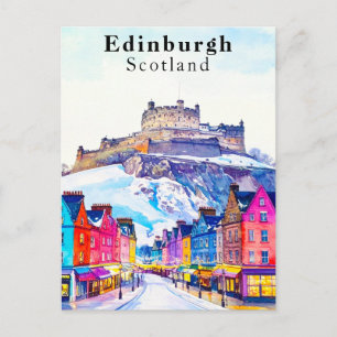 Cartão Postal Edinburgh Scotland Castle e Street Winter Viagem