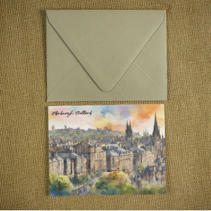 Cartão Postal Edinburgh Scotland Castle Watercolor Viagem