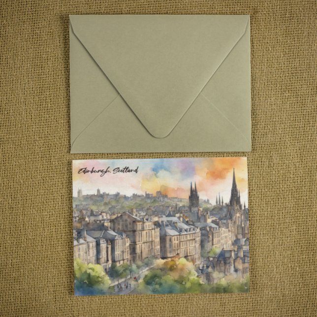 Cartão Postal Edinburgh Scotland Castle Watercolor Viagem (edinburgh scotland watercolor postcard)