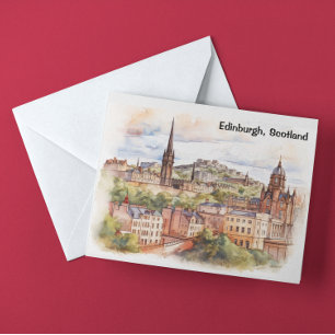 Cartão Postal Edinburgh Scotland City View Watercolor Viagem