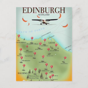 Cartão Postal Edinburgh Scotland Vintage style map poster impres