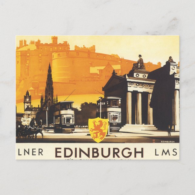 Cartão Postal Edinburgh via Poster do trem LNER (Frente)