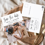 Cartão Postal Editável Salvar a data Foto manuscrita<br><div class="desc">Foto de Script Manuscrito Moderno e Elegante Editável Salve o Cartão de Casamento de Data. O cartão de convite para salvar data inclui uma tipografia de chic e na moda com um design simples e minimalista sobre fundo branco ao qual você pode adicionar sua fotografia personalizada de noivado.</div>