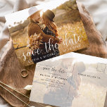 Cartão Postal Editável Salvar a data - foto manuscrita branca<br><div class="desc">Casamento manuscrito Salve os Cartões de Data que têm uma foto na frente e atrás. Os cartões Save the Date Fall, Autumn, Winter, Primavera ou Summer contêm uma tipografia moderna escrita cursiva escrita escrita escrita escrita escrita escrita escrita escrita escrita com letra mão que é elegante, simples e moderna para...</div>