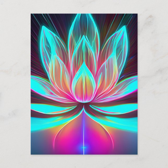 Cartão Postal EDM Neon Laser Lights Lotus Flor despertando (Frente)