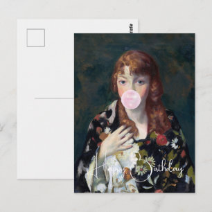 Cartão Postal Edna soprando um Feliz Aniversário de chiclete