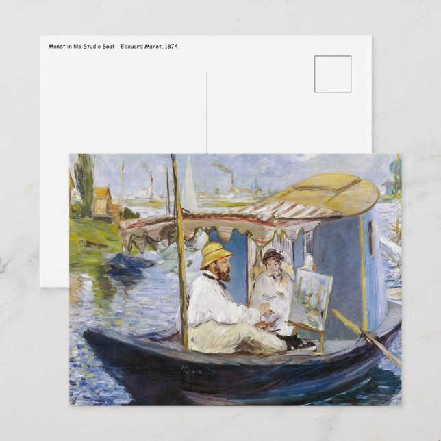 Cartão Postal Edouard Manet - Monet em seu barco-estúdio (Frente/Verso)