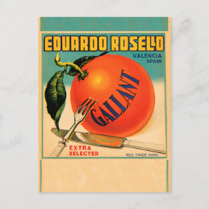 Cartão Postal Eduardo Rosello Gallant, etiqueta de taxa de Fruta