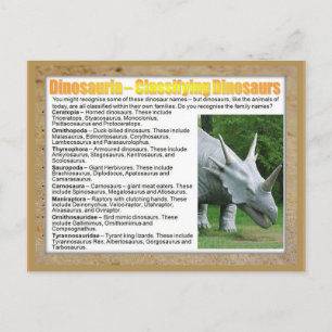 Cartão Postal Educação, Ciência, Classificando Dinossauros