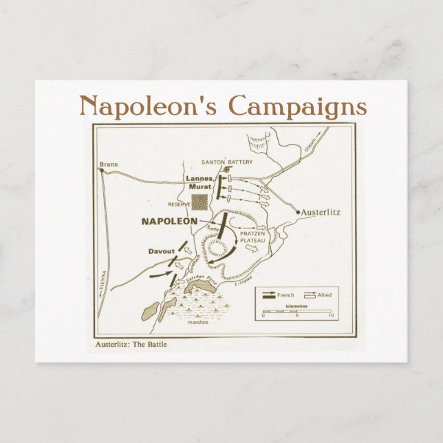 Cartão Postal Educação, História, Napoleão, Batalha de Austerlit (Frente)