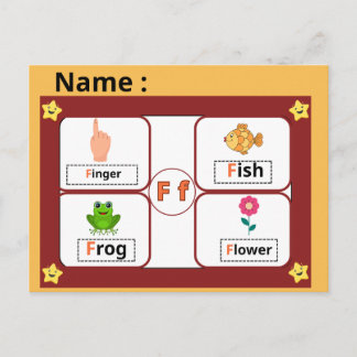 Cartão Postal  Educational Alphabet Letter F Flashcard for Kids 