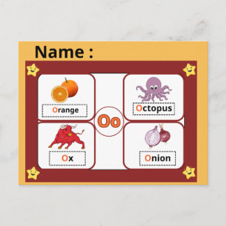 Cartão Postal Educational Alphabet Letter O Flashcard for Kids 