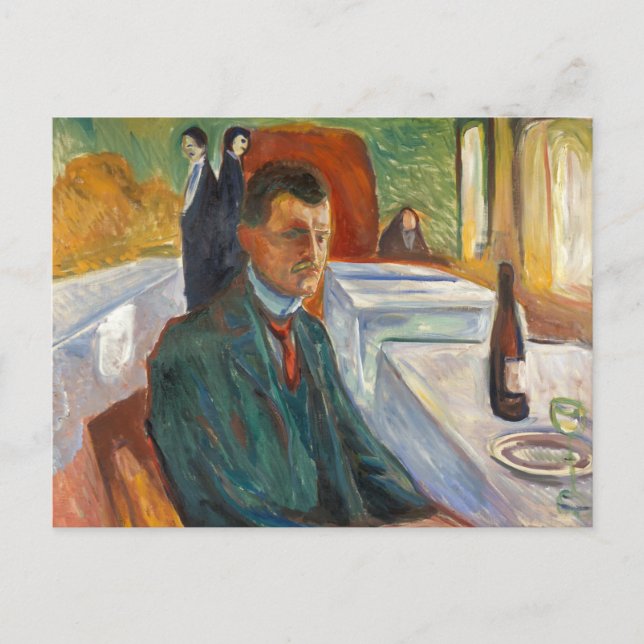Cartão Postal Edvard Munch - autorretrato com uma garrafa de vin (Frente)