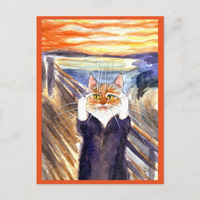 Cartão Postal Edvard Munch Gritar, uma colher de gato giro (Frente)