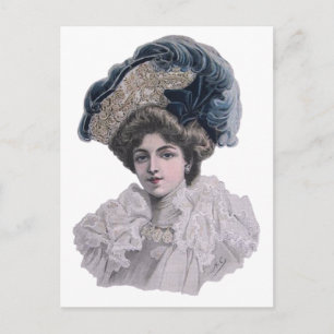 Cartão Postal Edwardian Moça mocinável de chapéu azul