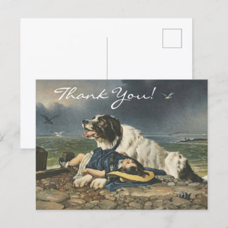 Cartão Postal Edwin Landseer Salvou, A Coragem do Cão, Obrigado