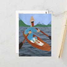 Eend In roeiboot geniet van vakantie natuur bergen