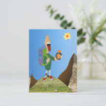 Eend met kompas op vakantie avontuur in de bergen