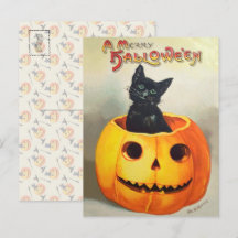 Efêmero Ilustração Vintage de Halloween Gato Preto