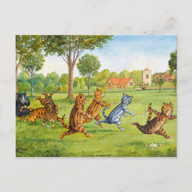 Cartão Postal Egg and Spoon Race by Louis Wain (Frente)