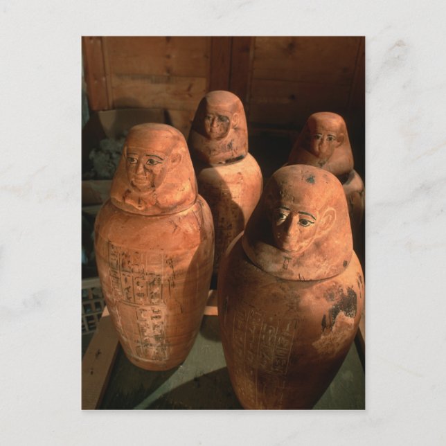 Cartão Postal Egito, 26ª dinastia Canopic jars encontrada em Abu (Frente)