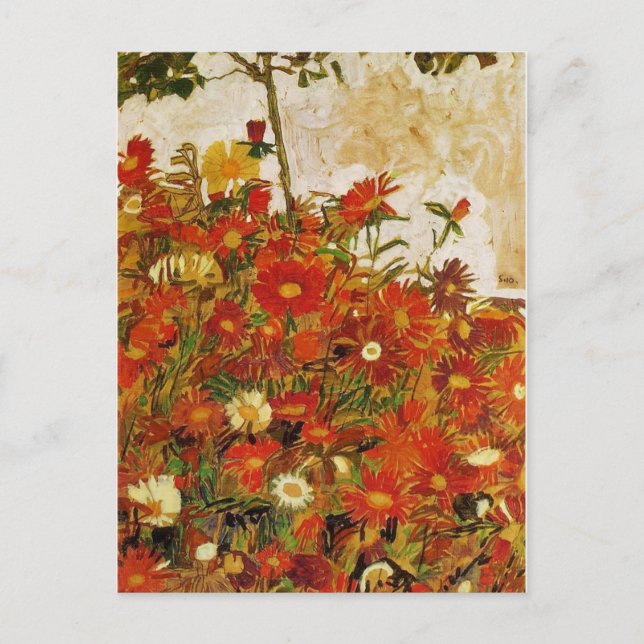 Cartão Postal Egon Schiele: Campo das Flores trabalho de arte (Frente)