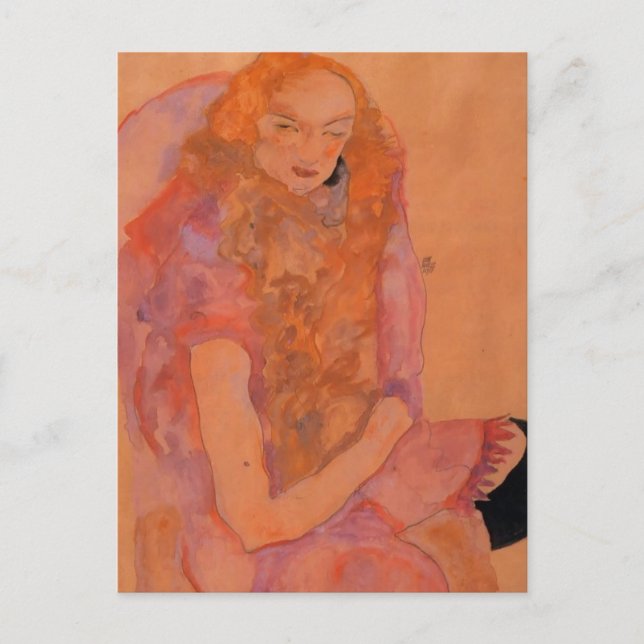 Cartão Postal Egon Schiele - Mulher de Cabelo Longo (Frente)