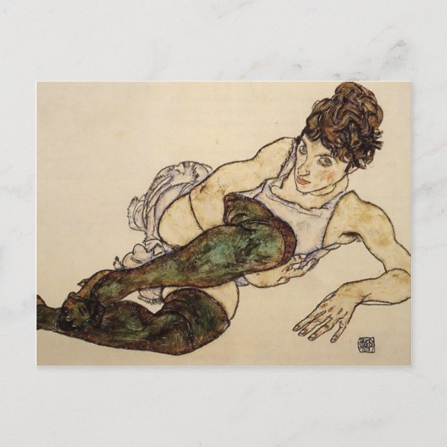 Cartão Postal Egon Schiele - Mulher Reveladora com Meias Verdes (Frente)