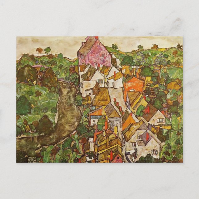 Cartão Postal Egon Schiele - Paisagem em Krumau (Frente)