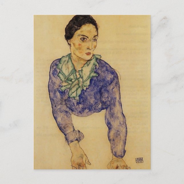 Cartão Postal Egon Schiele - Retrato de uma Mulher com Scarf (Frente)