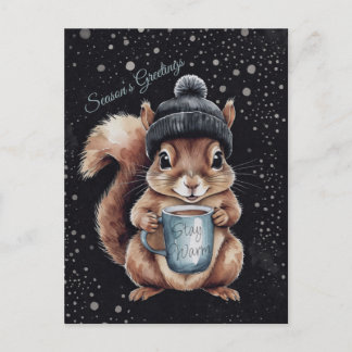 Cartão Postal Eichhörnchen mit Tasse und Schnee „Stay Warm“ 
