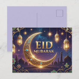 Cartão Postal Eid Mubarak Luxo Dourado e Azul Marinho