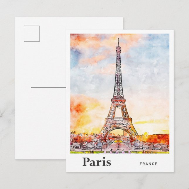 Cartão Postal Eiffel Paris França Desenho Da Mão De Desenho Por  (Frente/Verso)