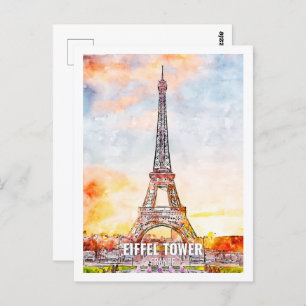 Cartão Postal Eiffel Paris France Viagem Place Watercolor