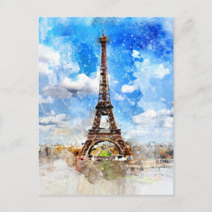 Cartão Postal Eiffel Torre: pintura aquosa