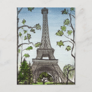 Cartão Postal Eiffel torre watercolor, Paris, França