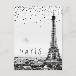 Cartão Postal Eiffel Tower Paris Cinza Vintage confetti