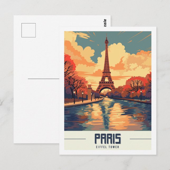 Cartão Postal Eiffel Tower Paris Famoso Viagem da França (Frente/Verso)