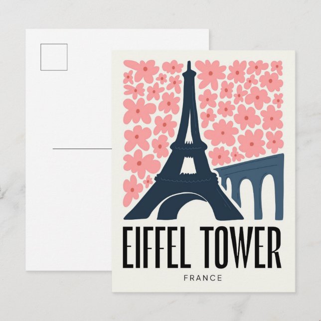 Cartão Postal Eiffel Tower Paris França abstrato viagem floral (Frente/Verso)