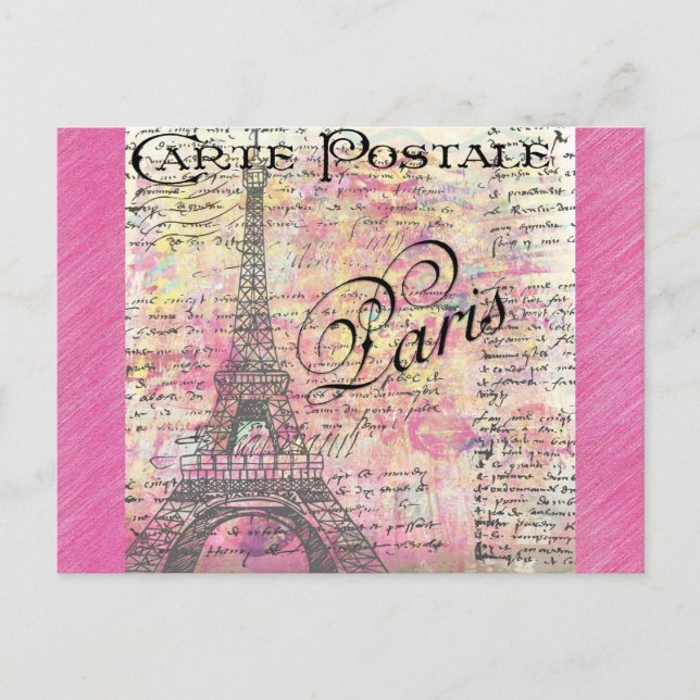Cartão Postal Eiffel Tower Paris França Vintage Rosa (Frente)
