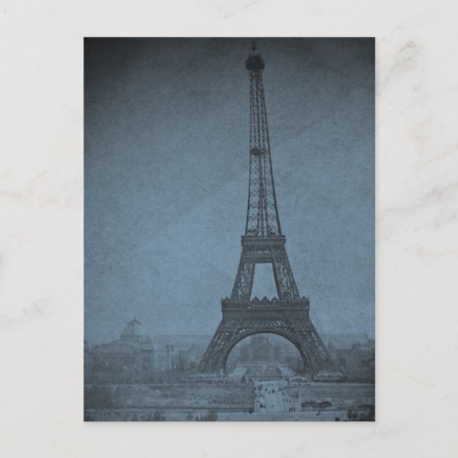 Cartão Postal Eiffel Tower Vintage Stereoview Cyan Tone (Frente)