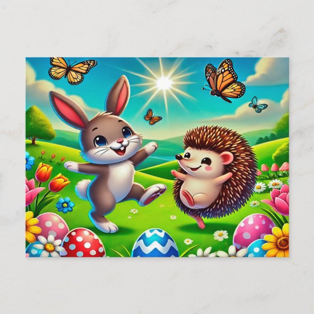 Cartão Postal Ein glücklicher Hase und Igel (Frente)