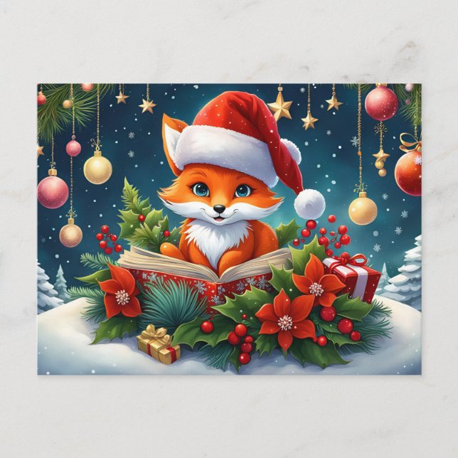 Cartão Postal Ein kleiner Fuchs als Weihnachtsmann verkleidet 3a (Frente)