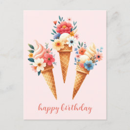 Cartão Postal Eis mit Blumen- happy birthday- Aquarell