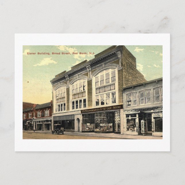 Cartão Postal Eisner Building, Red Bank NJ Vintage (Frente)