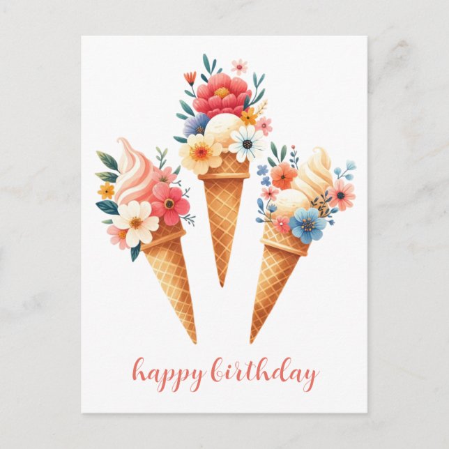 Cartão Postal Eisüten mit Blumen- happy birthday- Aquarell (Frente)