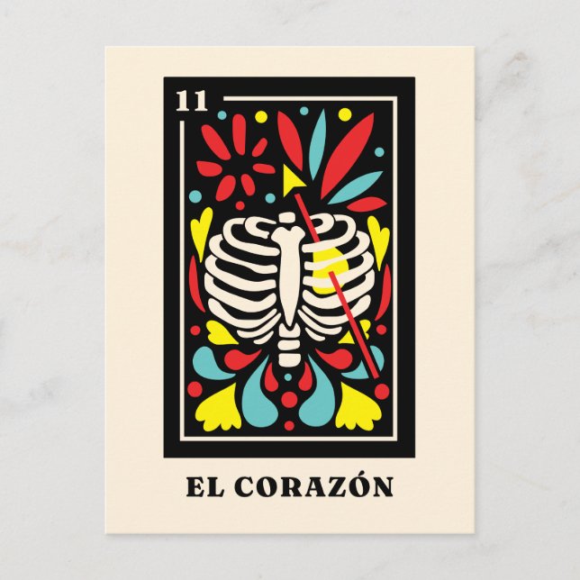 Cartão Postal El Corazon estilo mexicano Tarot design (Frente)