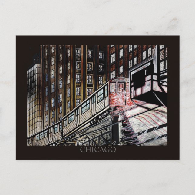 Cartão Postal El Train Chicago Randsom Art (Frente)